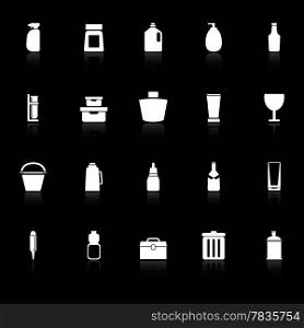 Design package icons with reflect on black background, stock vector