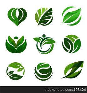 Design shape green leaf ecology nature for health element vector logo concept