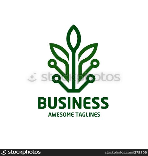 Design shape leaf logo and circle green technology color, Leaf logo eco graphic creative template, green environment decoration modern logo