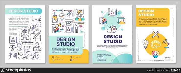 Design studio brochure template. Creative agency. Artist office. Flyer, booklet, leaflet print, cover design with linear icons. Vector layouts for magazines, annual reports, advertising posters