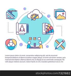 Design studio concept icon with text. Creative agency. Interior design project cooperation. PPT page vector template. Brochure, magazine, booklet design element with linear illustrations