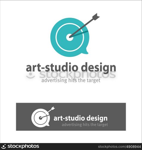 Design Studio, logo. Advertising hits the target. Slogan. The corporate style. The target and the arrow.