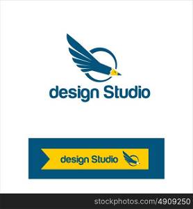 Design Studio vector logo. Pencil with wings. Flight of creative imagination.