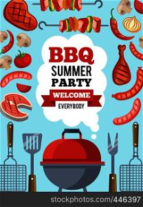Design template of invitation for bbq party. Vector poster barbecue party card invitation with place for your text illustration. Design template of invitation for bbq party. Vector poster illustration with place for your text