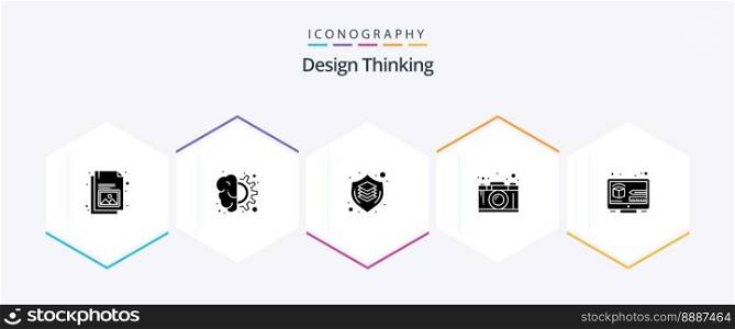 Design Thinking 25 Glyph icon pack including graphic. creativity. thinking. camera. shield