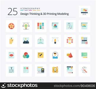 Design Thinking And D Printing Modeling 25 Flat Color icon pack including screen . fly. wireframing. wallpaper. brusher