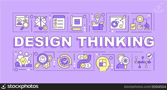 Design thinking word concepts purple banner. Creating products. Infographics with icons on color background. Isolated typography. Vector illustration with text. Arial-Black font used. Design thinking word concepts purple banner