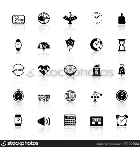 Design time icons with reflect on white background, stock vector