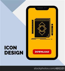 design, Tool, identity, draw, development Glyph Icon in Mobile for Download Page. Yellow Background. Vector EPS10 Abstract Template background