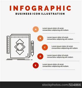 design, Tool, identity, draw, development Infographics Template for Website and Presentation. Line Gray icon with Orange infographic style vector illustration. Vector EPS10 Abstract Template background