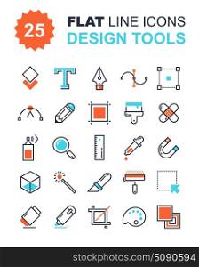 Design Tools. Abstract vector collection of flat line design tools icons. Elements for mobile and web applications.