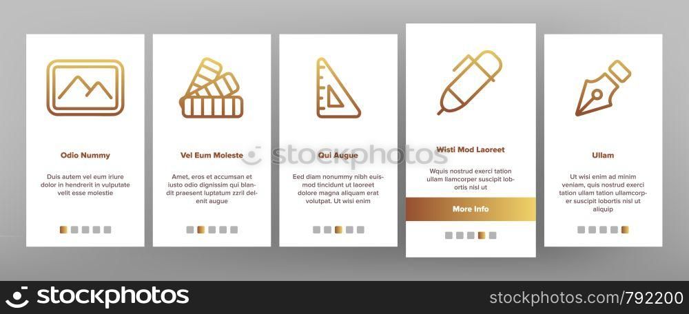Design Tools Vector Onboarding Mobile App Page Screen. Graphic Design Tools, Painting, Sketching Accessories Linear. Drawing Equipment, Brushes, Pencils, Image Editing Instruments Illustrations. Design Tools Vector Onboarding