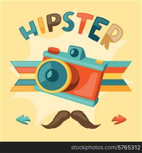 Design with photo camera in hipster style.