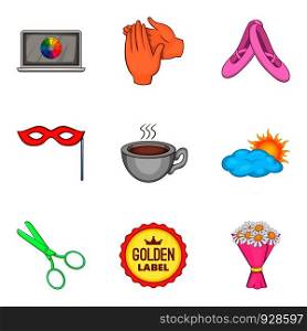 Design work icons set. Cartoon set of 9 design work vector icons for web isolated on white background. Design work icons set, cartoon style
