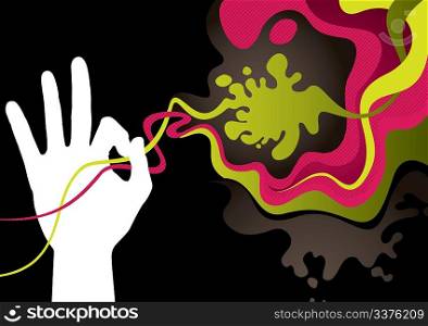 Designed abstract banner with hand silhouette