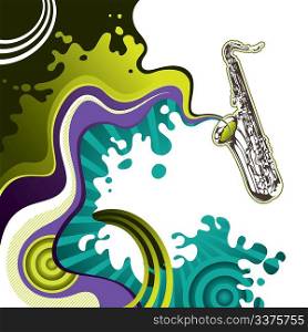 Designed psychedelic banner with saxophone
