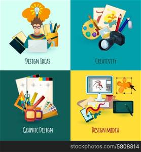 Designer concept set with design ideas creativity and media icons isolated vector illustration. Designer Concept Set