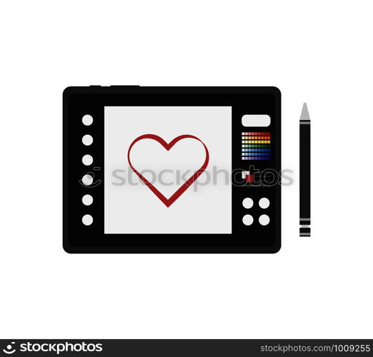 designer graphics tablet with a stylus in flat. designer graphics tablet with stylus in flat
