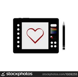 designer graphics tablet with a stylus in flat. designer graphics tablet with stylus in flat