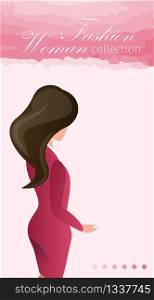 Designer School Fashion Woman Collection Cartoon. Vector Illustration Landing Page. Attractive Woman with Dress from Back. Simplest Things to do Elegant and Luxurious, but not Pretentious.