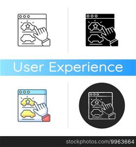 Desirable icon. Pleasing brand product. Customer interest and satisfaction. Online user experience. Quality review. Retail service. Linear black and RGB color styles. Isolated vector illustrations. Desirable icon