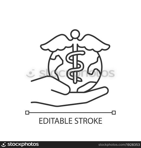 Desire to help future generations linear icon. Transform healthcare. Effective drug development. Thin line customizable illustration. Contour symbol. Vector isolated outline drawing. Editable stroke. Desire to help future generations linear icon