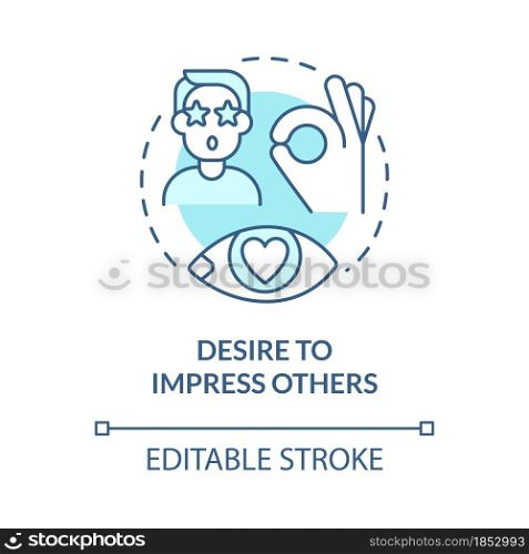 Desire to impress others blue concept icon. Buy things to impress friends. Excessive consumerism abstract idea thin line illustration. Vector isolated outline color drawing. Editable stroke. Desire to impress others blue concept icon