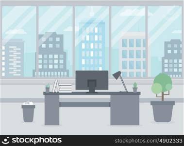 Desk and a computer in the office. Vector illustration