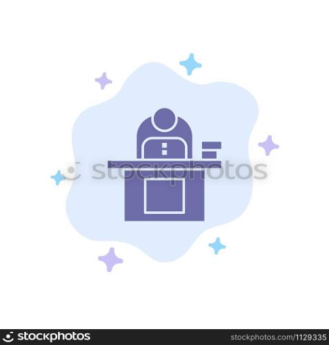 Desk, Business, Computer, Laptop, Person, Personal, User Blue Icon on Abstract Cloud Background