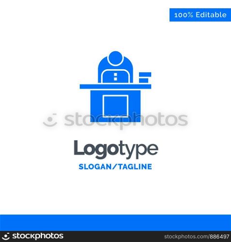 Desk, Business, Computer, Laptop, Person, Personal, User Blue Solid Logo Template. Place for Tagline