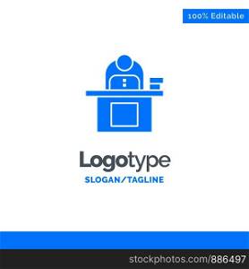 Desk, Business, Computer, Laptop, Person, Personal, User Blue Solid Logo Template. Place for Tagline