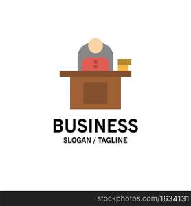 Desk, Business, Computer, Laptop, Person, Personal, User Business Logo Template. Flat Color