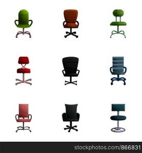 Desk chair icon set. Cartoon set of 9 desk chair vector icons for web design isolated on white background. Desk chair icon set, cartoon style