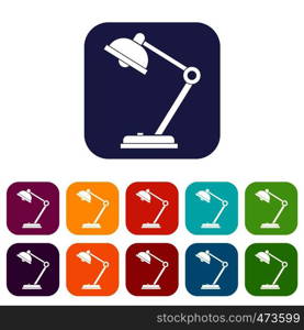 Desk lamp icons set vector illustration in flat style In colors red, blue, green and other. Desk lamp icons set flat