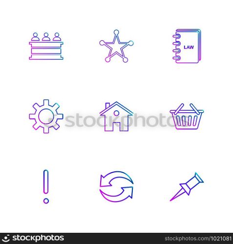 desk , reception , star , book , gear , home, bowl , exclimination , reset, pin , icon, vector, design, flat, collection, style, creative, icons