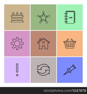 desk , reception , star , book , gear , home, bowl , exclimination , reset, pin , icon, vector, design, flat, collection, style, creative, icons