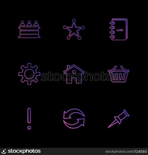 desk , reception , star , book , gear , home, bowl , exclimination , reset, pin , icon, vector, design,  flat,  collection, style, creative,  icons