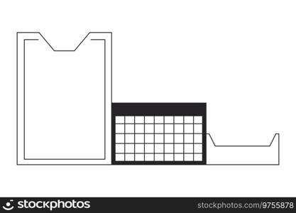 Desk supplies organizer black and white 2D line cartoon object. Workspace stationery. Pencil stand, sticky notes holder isolated vector outline item. Office decor monochromatic flat spot illustration. Desk supplies organizer black and white 2D line cartoon object