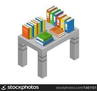 desk with isometric books