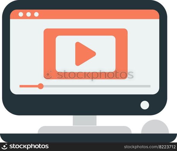 Desktop computer and play button illustration in minimal style isolated on background