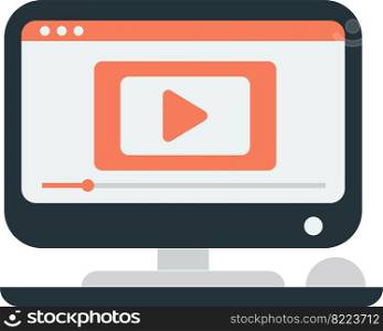 Desktop computer and play button illustration in minimal style isolated on background