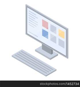 Desktop computer icon. Isometric of desktop computer vector icon for web design isolated on white background. Desktop computer icon, isometric style