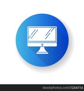 Desktop computer monitor flat design long shadow glyph icon. Regular personal computer. Display, screen. Electronic gadget. Digital device. Technology. Silhouette RGB color illustration