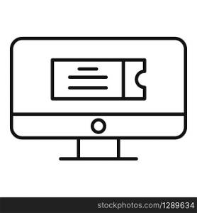 Desktop computer online ticket icon. Outline desktop computer online ticket vector icon for web design isolated on white background. Desktop computer online ticket icon, outline style