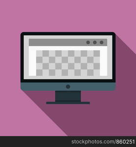 Desktop computer photo redaction icon. Flat illustration of desktop computer photo redaction vector icon for web design. Desktop computer photo redaction icon, flat style