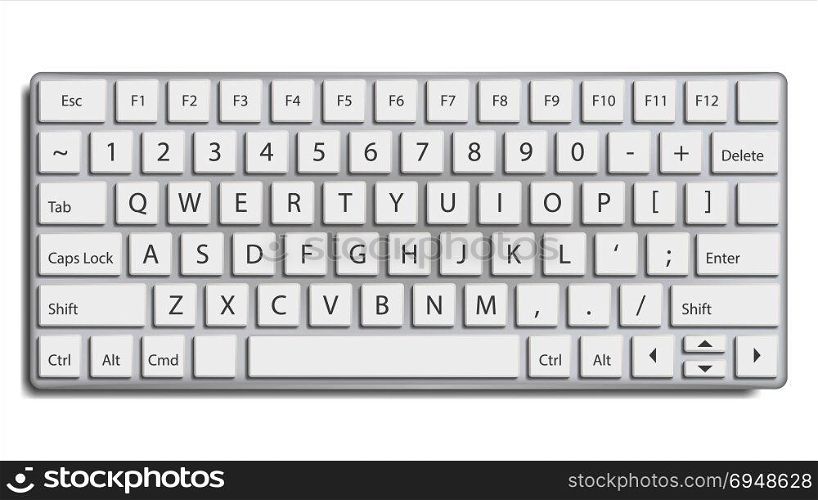 Desktop Keyboard Vector. Classic. Top View. Modern Computer Electronic Device. Isolated On White Illustration. Desktop Keyboard Vector. 3D Realistic Classic Computer Keyboard Mockup. Isolated On White Illustration