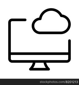 Desktop linked to cloud for data storage.. Desktop linked to cloud for data storage