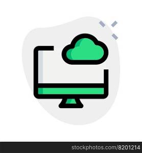 Desktop linked to cloud for data storage.. Desktop linked to cloud for data storage