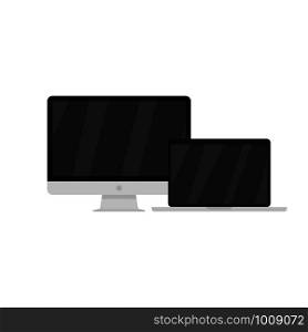 desktop monitor and laptop in flat style, vector. desktop monitor and laptop in flat style