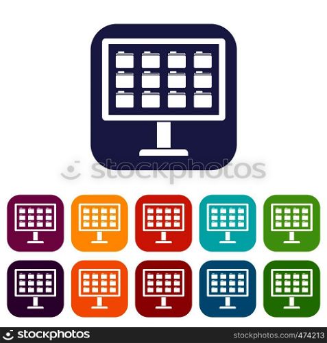 Desktop of computer with folders icons set vector illustration in flat style In colors red, blue, green and other. Desktop of computer with folders icons set